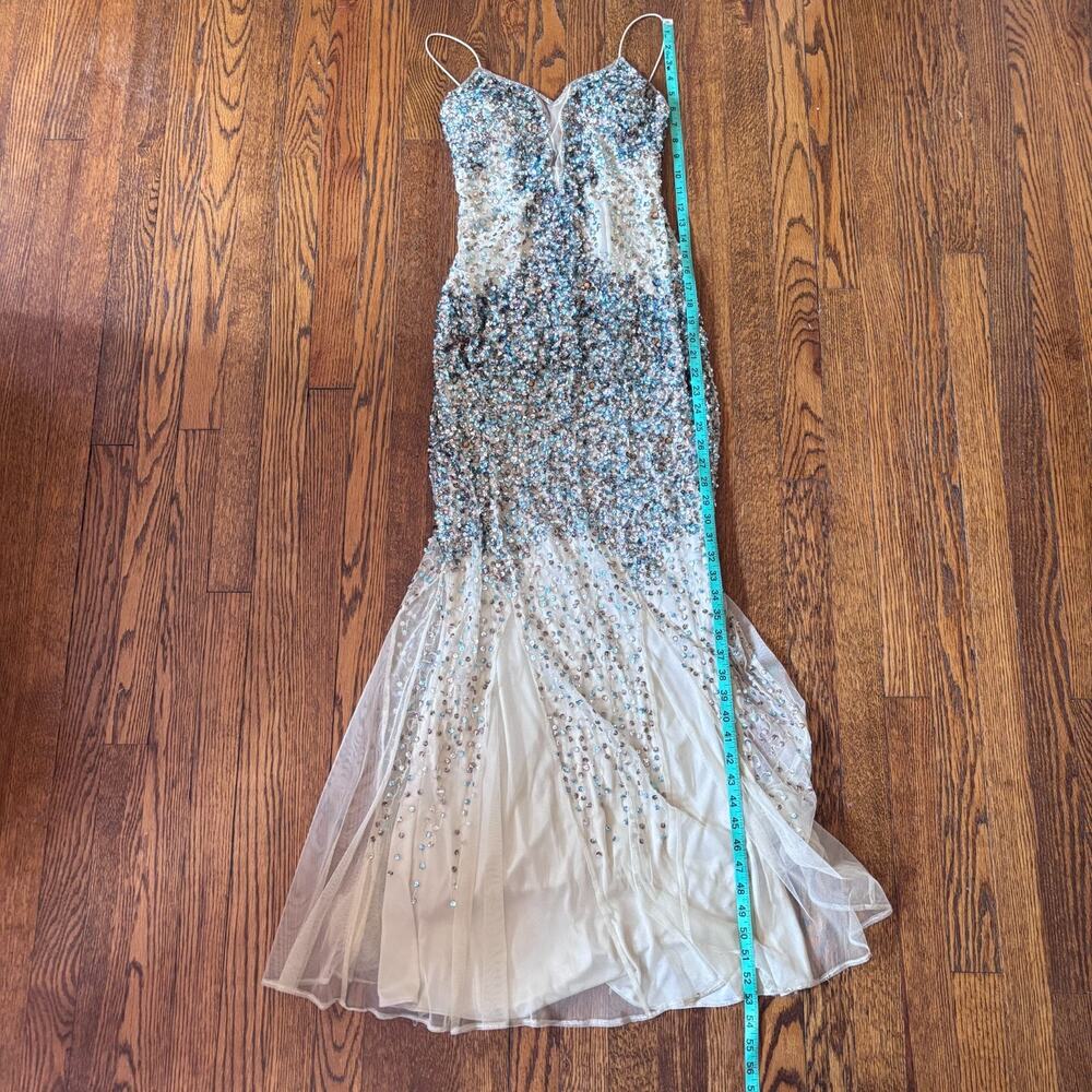 Faviana Glamour Sequin Mermaid Gown Blue Silver‎ Formal 00 **FLAWS, read desc** - Picture 6 of 12